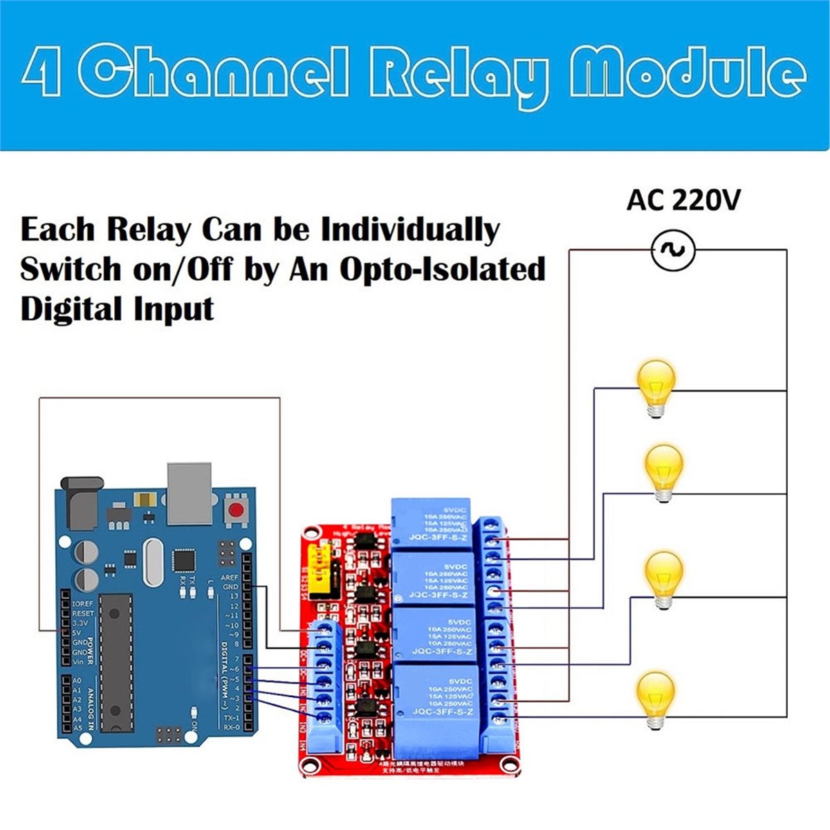 Relay Module 5V - Модуль реле A49T на 4 канала,