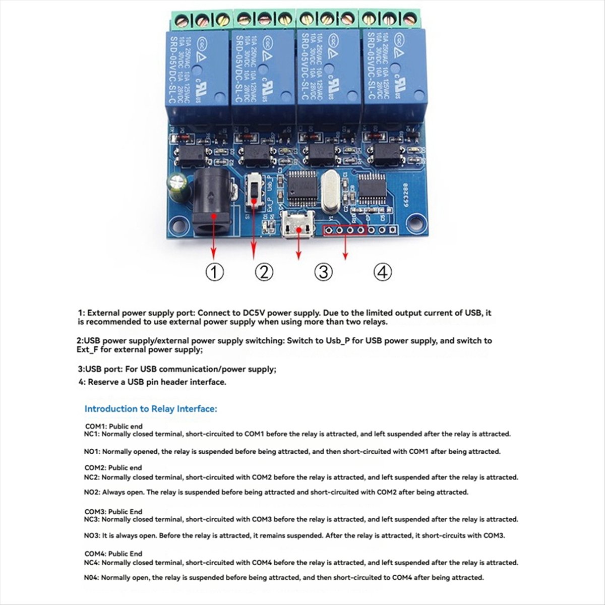 Relay Module 5V - AT42 4-канальный USB-модуль реле LCUS-4, интеллектуальное